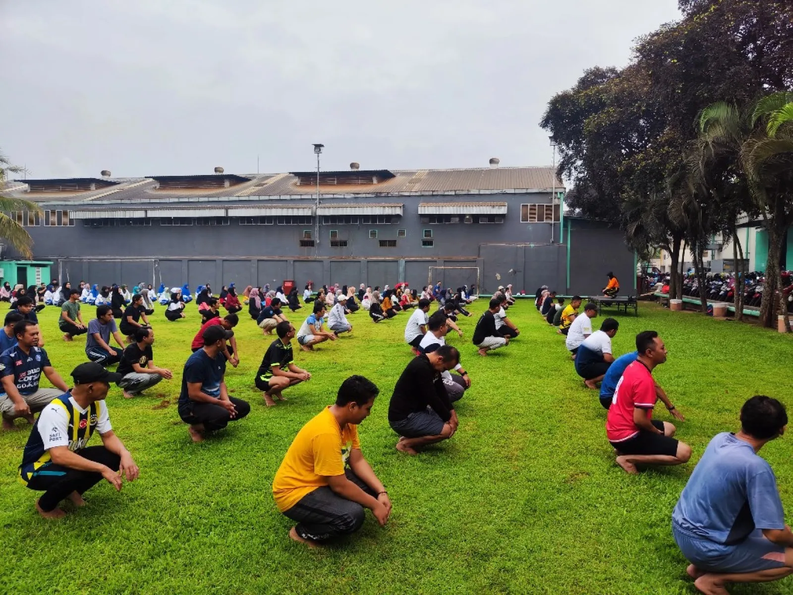Morning exercise session with the team